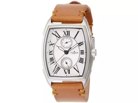 Часы GRANDEUR PLUS GRP006W1 мужские с коричневым кожаным ремешком и корпусом из нержавеющей стали, НОВЫЕ