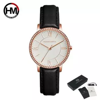 Часы Hannah Martin Женские кварцевые часы с бриллиантами Японские кварцевые наручные часы со стразами Роскошные повседневные женские деловые часы Relogio Feminino Metal strap белый