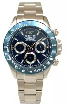 Technos T4C02NN Хронограф Водонепроницаемость до 10 АТМ Серебряные Мужские Часы, синий