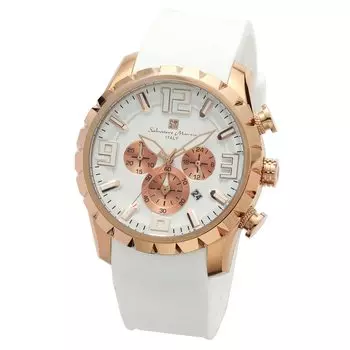 Часы хронограф бизнес аналоговый кварцевый белый PGWH с крестом [Salvatore Marra] мужские