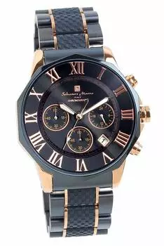 Часы-хронограф, водонепроницаемость до 10 АТМ, деловые, формальные, итальянская марка, ограниченная модель SM15104 x Pink [Salvatore Mara] мужские (Темно-синий Золотой)