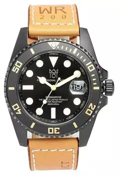 Часы Hyakuichi Quartz Watch 20 ATM Waterproof Watch Reverse Rotating Bezel Leather Strap [HYAKUICHI 101] No.2 Diver s Men s чёрный