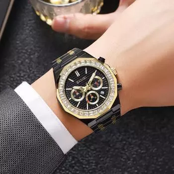 Часы Iced Out для мужчин, роскошные модные золотые кварцевые часы, хронограф, хип-хоп, водонепроницаемые, мужские, бриллиантовые, новый подарок чёрный/серебряный