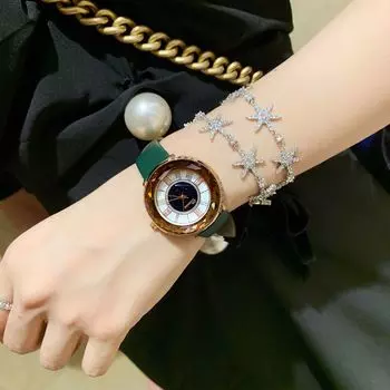 Часы Ins Style Водонепроницаемые Модные Новые Кожаные Ремни Модные Звездное Небо Часы для Женщин