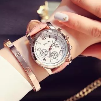 Часы из натуральной кожи, повседневные, ретро, модные, три глаза, с календарем, большой циферблат, модные женские часы