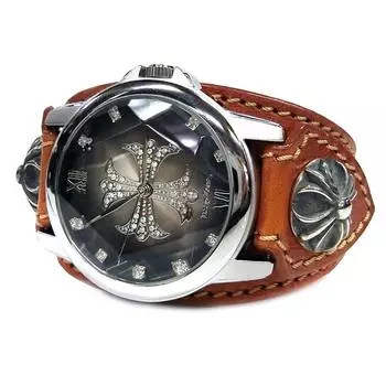 Часы из натуральной кожи с ремешком Gradient Cross Dial Cross Concho Casual Watch Brown Men s