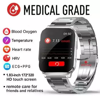 Часы ЭКГ Smart TTP 24-часовой мониторинг ЭКГ Смарт-часы Мужские мониторы артериального давления Сердечного ритма Смарт-часы Мужское здоровье 60+ циферблатов Часы silicone чёрный