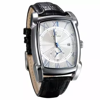 Часы JEWELRYWE с кожаным ремешком и календарем, популярные, водонепроницаемые, 3ATM, с римскими цифрами, аналоговые, японские, кварцевые, деловые, повседневные, квадратный корпус, модные аксессуары серебряный
