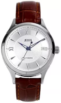 Часы JIOS Made in Japan Automatic с ремнем из натуральной кожи, произведенные в Японии, сапфировое стекло x синие стрелки x коричневое тиснение под крокодила [GEOS] для мужчин (Серебряный