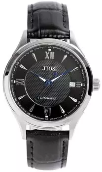Часы JIOS Made in Japan Automatic Watch, ремень из натуральной кожи, сделано в Японии, сапфировое стекло x синяя стрелка x тиснение под черную крокодиловую кожу [GEOS] для мужчин (черный