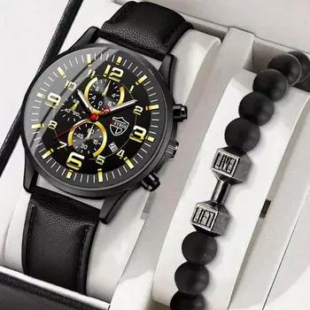 Часы-календарь DEYROS с большим циферблатом, мужские часы, всплывающие часы Middle East, мужские кварцевые часы из кожи и браслет S, мужской подарок