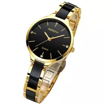 Часы керамические черные простые наручные женские водонепроницаемые аналоговые кварцевые брендовые стильные повседневные деловые часы из нержавеющей стали роскошный подарок для нее NIBOSI
