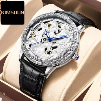 Часы Kimsdun, мужские часы высшего класса, роскошные часы с 3D резьбой Bad Juna, модные автоматические механические часы с вырезом, 2022