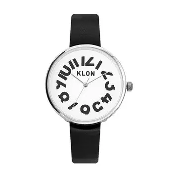 Часы KLON черные простые KLON HIDE TIME мужские женские [38/W-FACE/B-BELT]
