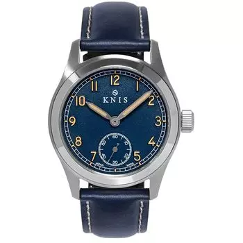 Часы KNIS, лакированные, сделаны в Японии, военные, мужские, сапфировое стекло, водонепроницаемость 10 АТМ, синий циферблат, темно-синяя кожа KN003-BLNVLE