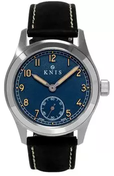 Часы KNIS Varnish Made in Japan, ретро-часы в стиле милитари, сапфировое стекло, водонепроницаемость 10 АТМ, синий циферблат, черная кожа, мужские KN003-BLBKLE синий