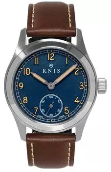 Часы KNIS Varnish Made in Japan, ретро-часы в стиле милитари, сапфировое стекло, водонепроницаемость 10 АТМ, синий циферблат, коричневая кожа, мужские KN003-BLBRLE синий