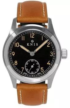 Часы KNIS Varnish Made in Japan с ретро-армейскими часами, сапфировым стеклом, водонепроницаемостью 10 АТМ, черным циферблатом, из верблюжьей кожи, мужские KN003-BKCALE чёрный