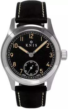 Часы KNIS Varnish Made in Japan с ретро-ремешком, сапфировым стеклом, водонепроницаемостью 10 АТМ, черным циферблатом, черной кожей, мужские KN003-BKBKLE чёрный