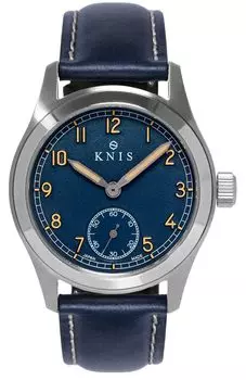 Часы KNIS Varnish Made in Japan с ретро-ремешком, сапфировым стеклом, водонепроницаемостью 10 АТМ, синим циферблатом, темно-синей кожей, мужские KN003-BLNVLE синий