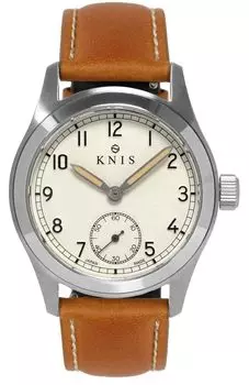 Часы KNIS Varnish Made in Japan с ретро-ремешком, сапфировым стеклом, водонепроницаемостью 10 АТМ, кремово-белым циферблатом и верблюжьей кожей, мужские KN003-WHCALE
