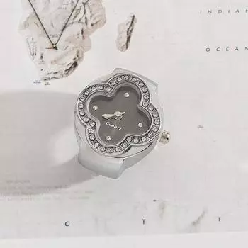 Часы-кольцо на палец с эластичным ремешком, кварцевые аналоговые часы, креативные для мужчин и женщин чёрный