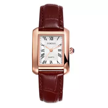 Часы квадратной пары Rome Analog Display Leather Remezzo Waterproof Quartz Watch Fashion Watch Brown Present Women s Couple - Boyfriend, Girlfriend,