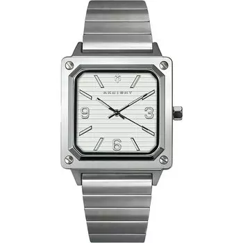 Часы квадратные водонепроницаемые кварцевые хронограф из нержавеющей стали модные деловые классические светящиеся маленькие циферблаты роскошные серебряные часы [AKNIGHT] мужские, мужские белый