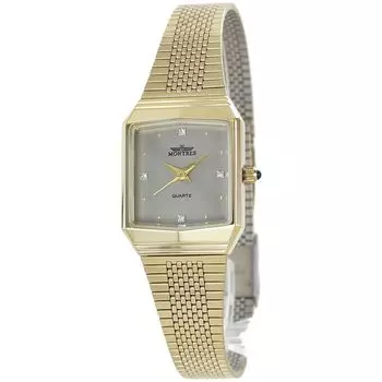 Часы квадратные золотые серые из нержавеющей стали браслет наручные часы [Montress] женские MS-024L-GRY []