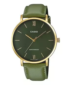 Часы кварцевые CASIO Gold x Green Leather Band Overseas Model [Casio] Мужские MTP-VT01GL-3B [Товар]