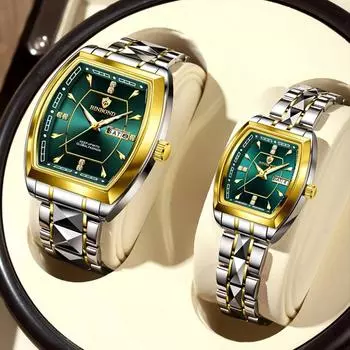 Часы кварцевые Tonneau Dial для мужчин, роскошные элегантные водонепроницаемые наручные часы из нержавеющей стали с бриллиантами и светящимися деталями men s золотой