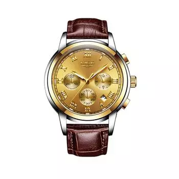 Часы LIGE 9810L для отдыха, моды, бизнеса, водонепроницаемые, с ремешком, многофункциональные, светящиеся, полностью мужские, золотого цвета.