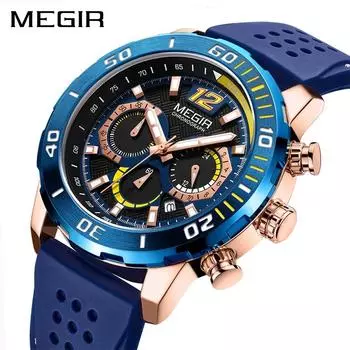Часы MEGIR мужские 2020, лучший бренд, роскошные водонепроницаемые спортивные часы для мужчин, синие армейские военные мужские наручные часы reloj hombre