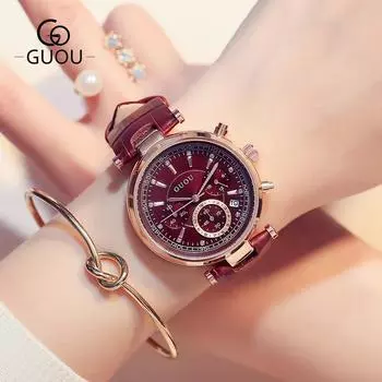 Часы многофункциональные поясные женские с тремя глазами, японские и корейские, большой циферблат, кварцевые женские часы с поясом