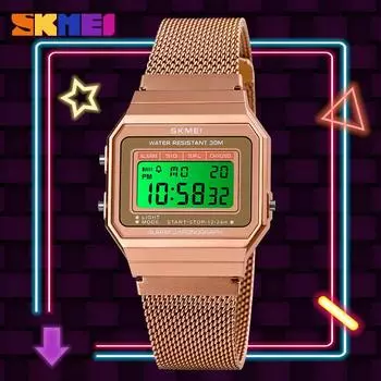 Часы Moment Beauty, индивидуальные, классические, квадратные, спортивные, электронные, с сетчатым ремешком из нержавеющей стали, многофункциональные, 1639 золотой