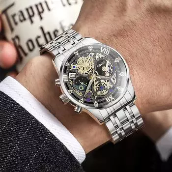 Часы Moment Beauty, индивидуальные, с полым механическим циферблатом, кварцевые, мужские, водонепроницаемые, с ремешком из стали в Шэньчжэне