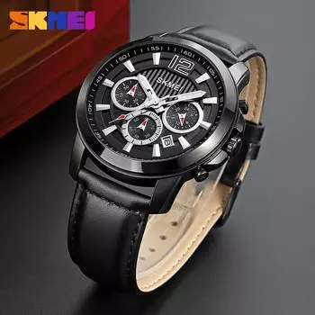 Часы Moment Beauty, кварцевые мужские, водонепроницаемые, кожаные, с тремя глазами, светящиеся, с календарем, спортивные, кварцевые часы