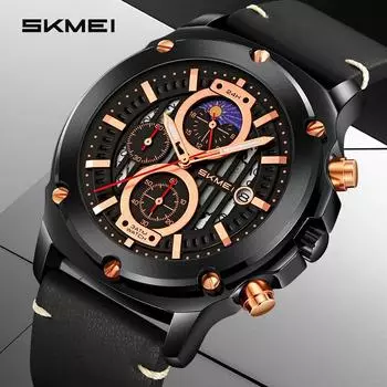 Часы Moment Beauty Plate Three Eyes Six Pins, деловые, с календарем, мужские, модные, с ремнем