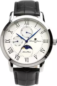 Часы Moon Phase Multi Calendar 5 ATM Water Resistant Business Formal Leather Belt Limited Model Silver White [Salvatore Mara] Men s SM21106-SSWH