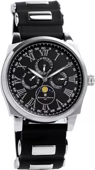 Часы Moon Phase Multi Calendar 5 ATM Водонепроницаемые Деловые Формальные Резиновый Ремень Ограниченная Модель Черный Серебристый [Salvatore Mara] Мужские SM22105R-SSBK чёрный