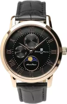 Часы Moon Phase Multi Calendar 5 ATM Waterproof Business Formal Leather Belt Limited Model Black Pink Gold [Salvatore Mara] Men s SM21106-PGBK