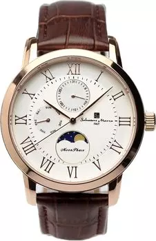 Часы Moon Phase Multi Calendar 5 ATM Waterproof Business Formal Leather Belt Limited Model Pink Gold White [Salvatore Mara] Men s SM21106-PGWH красный