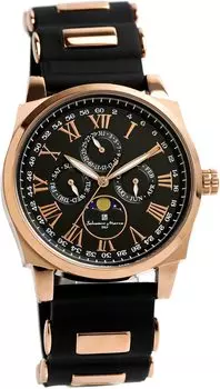 Часы Moon Phase Multi Calendar 5 ATM Водонепроницаемые Деловые Формальные Резиновый Ремень Ограниченная Модель Черный Розовое Золото [Salvatore Mara] Мужские SM22105R-PGBK чёрный
