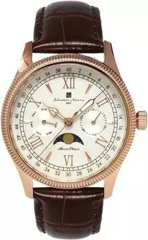 Часы Moon Phase Multi Calendar 5 ATM Waterproof Business Formal Leather Belt Limited Model Pink Gold White [Salvatore Mara] Men s SM24110-PGWH