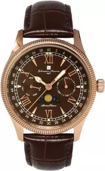 Часы Moon Phase Multi Calendar 5 ATM Waterproof Business Formal Leather Belt Limited Model Pink Gold Brown [Salvatore Mara] Men s SM24110-PGBR коричневый