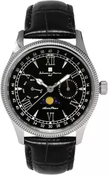 Часы Moon Phase Multi Calendar 5 ATM Water Resistant Business Formal Leather Belt Limited Model Silver Black [Salvatore Mara] Men s SM24110-SSBK чёрный