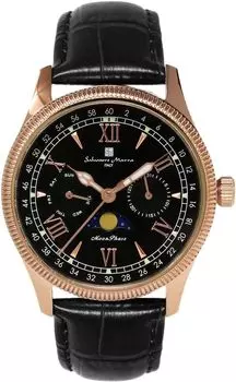 Часы Moon Phase Multi Calendar 5 ATM Waterproof Business Formal Leather Belt Limited Model Pink Gold Black [Salvatore Mara] Men s SM24110-PGBK чёрный
