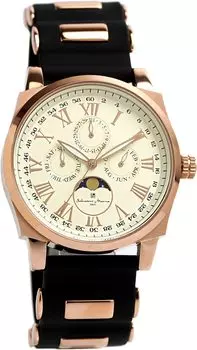 Часы Moon Phase Multi Calendar 5 ATM Водонепроницаемые Деловые Формальные Резиновый Ремень Ограниченная Модель Белый Розовое Золото [Salvatore Mara] Мужские SM22105R-PGWH чёрный