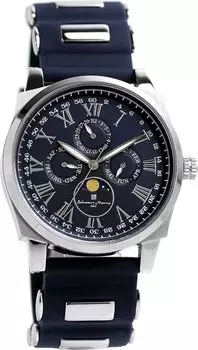 Часы Moon Phase Multi Calendar 5 ATM Водонепроницаемые Деловые Формальные Резиновый Ремень Ограниченная Модель Синий Серебристый [Salvatore Mara] Мужские SM22105R-SSBL синий