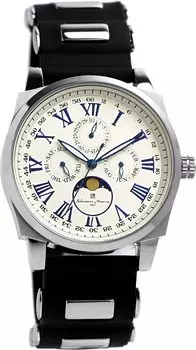 Часы Moon Phase Multi Calendar 5 ATM Водонепроницаемые Деловые Формальные Резиновый Ремень Ограниченная Модель Белый Серебристый [Salvatore Mara] Мужские SM22105R-SSWH чёрный